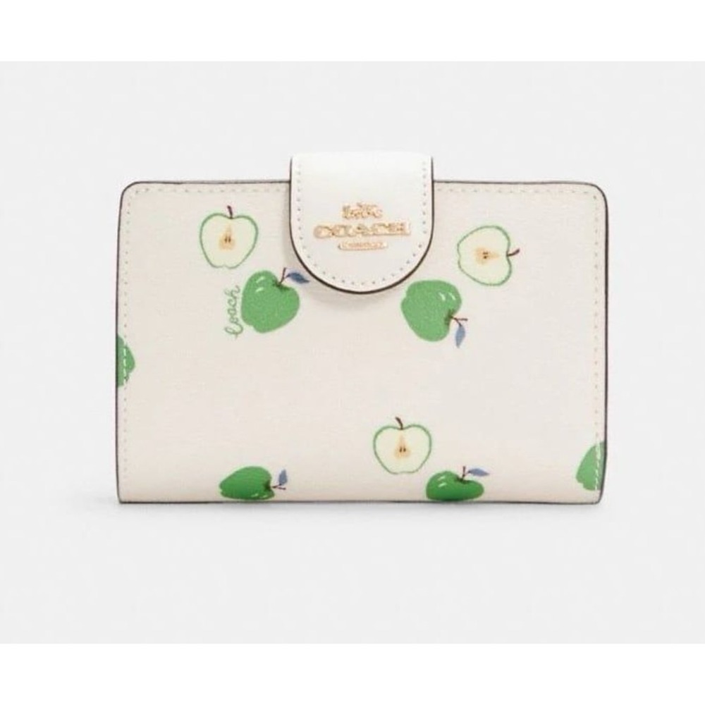 COACH MEDIUM CORNER ZIP WALLET WITH APPLE PRINT NWT